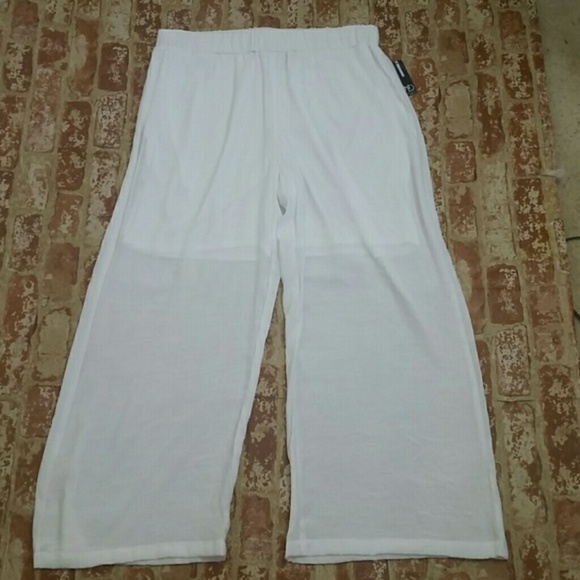 Pants Wide Leg Palazzo White Pull on High rise Lightweight Beachy NEW - Picture 2 of 6